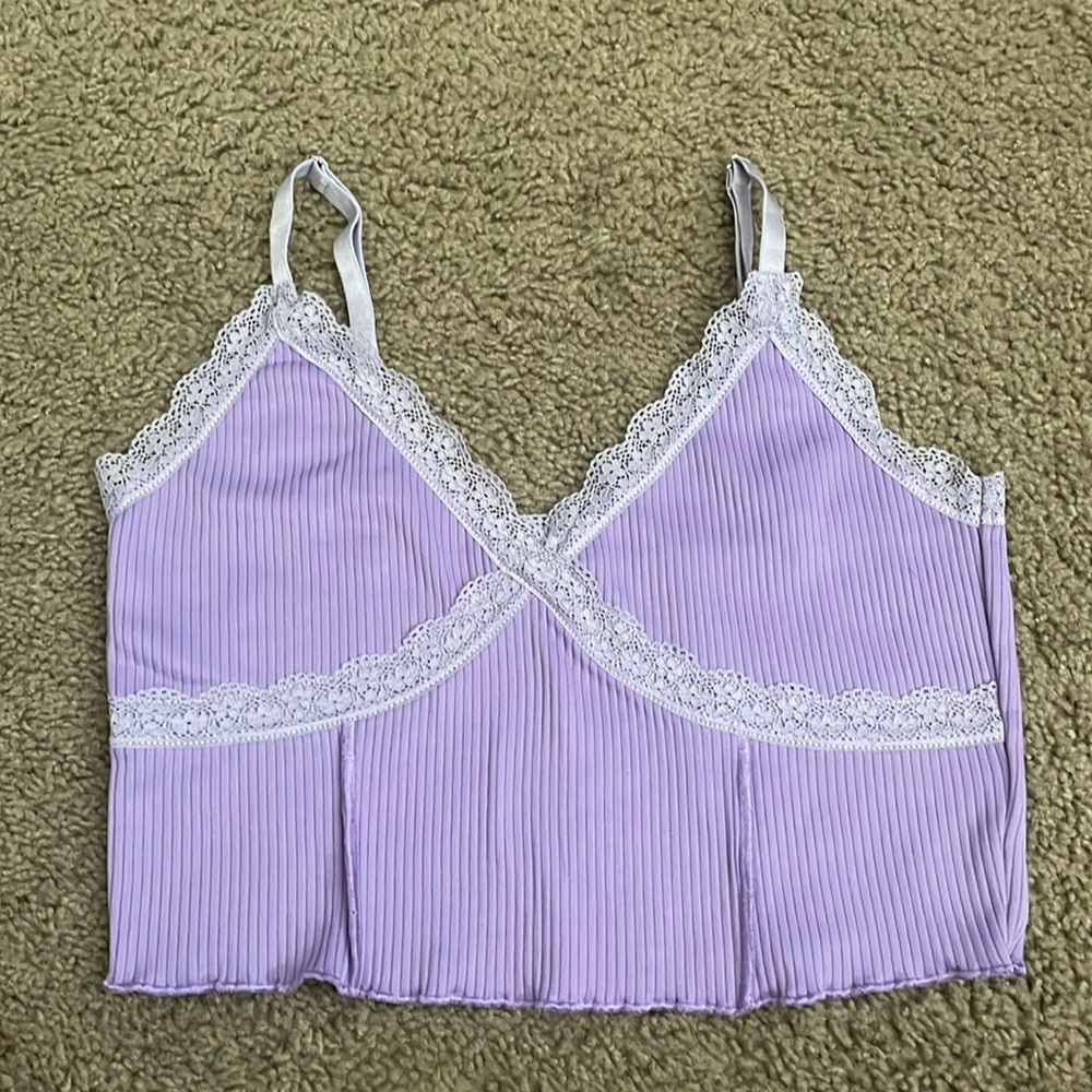 Purple cropped top probably size small.